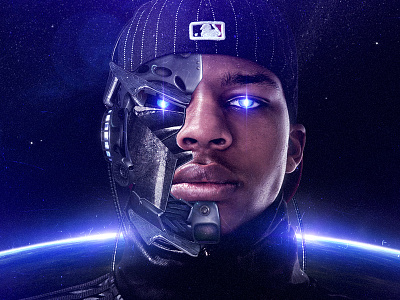 Artwork Robotic cyborg face futuristic galaxy robot sky space stars universe