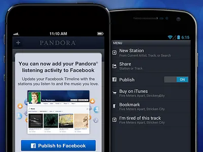 Publish Pandora music activity to Facebook android batch facebook ios mobile pandora