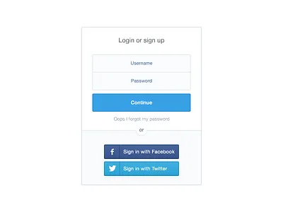 Login / Sign up form clean facebook login media pasword sign up social twitter username web