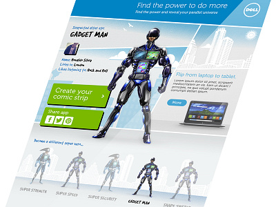 Dell Super Hero - app mock up app blue character client design facebook hero illustration layout