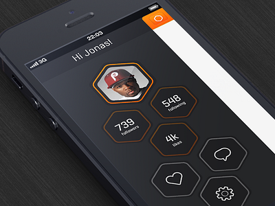 App 50 app cent clean dark favorite follow followers following goth heart hexagon ios iphone jonas orange polygon settings ui ux