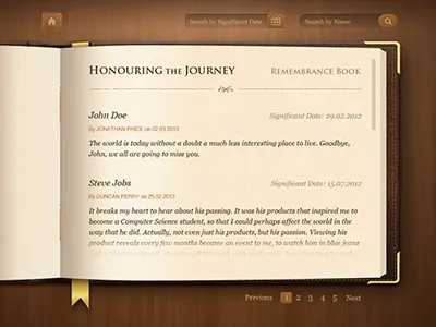 Rememberance book inside book brown inside page leather skeuomorphism wood