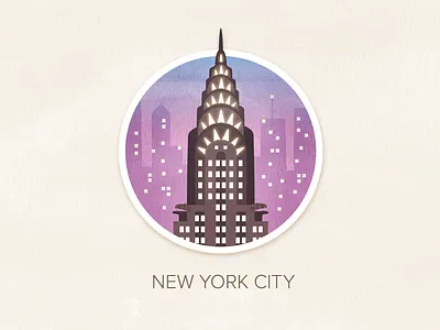 New York City badge icon illustration painted pin textured watercolour