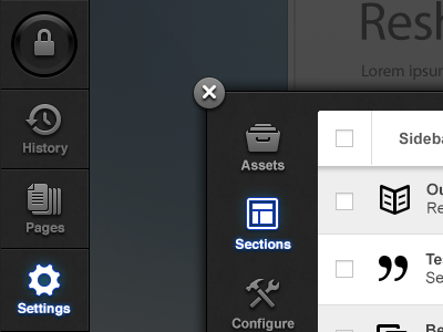 Lucid CMS UI Revisited admin analog cms dark glow grey icons skeuomorphic toolbar ui