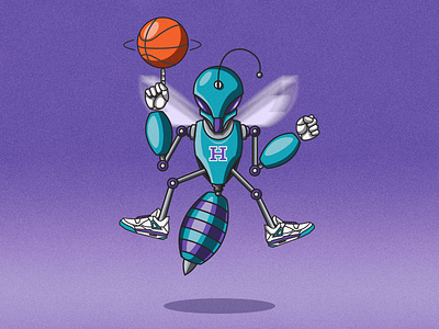 Futuristic Mascot: Hugo (Charlotte Hornets) antenna basketball bobcats bot bug charlotte flying hornet hornets hugo illustration insect jordans metal nba north carolina robot sneakers wings