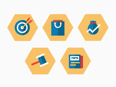 Icons bid data icons market money target visualization yellow