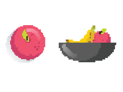 Accidental 8-Bit 8 bit apple banana fruit bowl illustration video game