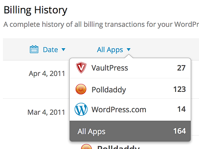 Billing History billing date popover table