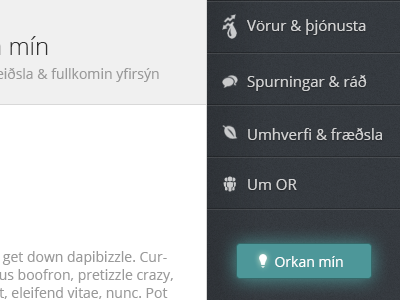 updated nav icons for OR button corporate dark energy glow iceland icons open sans reykjavík seperator typography ui ux web design