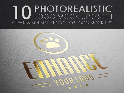 10 Photorealistic Logo Mock-Ups / Set 1 aluminium cardboard clean color design elegant embossed glossy gold graphic graphics hi res high iridescent letterpress logo logo mock up metal minimal mock up mockup mockups natural paper photorealistic product mock up professional set silver spot uv