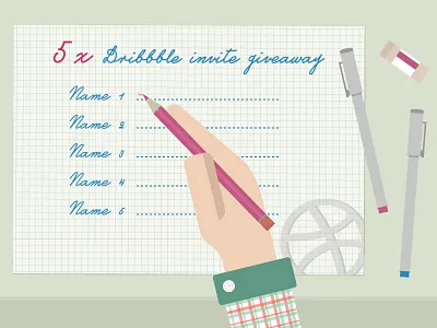 5x Dribbble Invite Giveaway desk draft dribbble flat giveaway illustrator invite prospect ticket vector