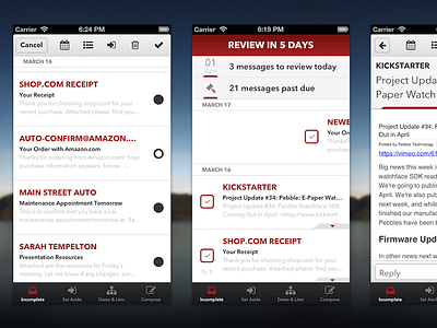 Mail Pilot iPhone UI app app store email inbox ipad iphone list mail mail pilot message message list message view messages pilot quick quick reply reminder reminders reply review review by date scrub scrubbing ui ux