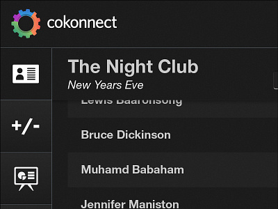 Cokonnect iPad app buttons dark icons list