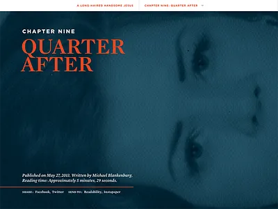 Chapter 9: Quarter After a memoir project background image black and white duotone gotham grey hoefler frere jones mercury orange white