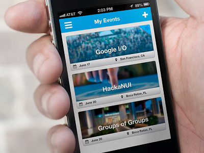 My Events 'Cards' Active active state cards feathr floating ios list product photo round corners ui ux