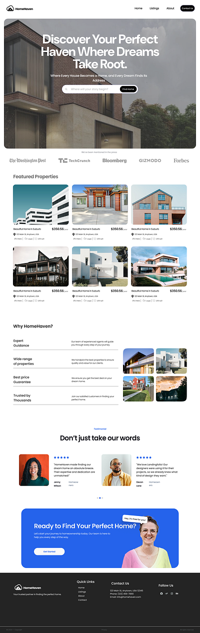 HomeHaven- landing page. branding figma illustration logo motion graphics product design real estate ui uiux