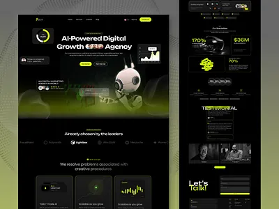 AI agency landing page - AI Technology 3d agency ai ai assistant ai chat ai landing page ai technology ai tool artificial intelligence branding clean design firqah firqah lab landing page logo modern saas uiux web design