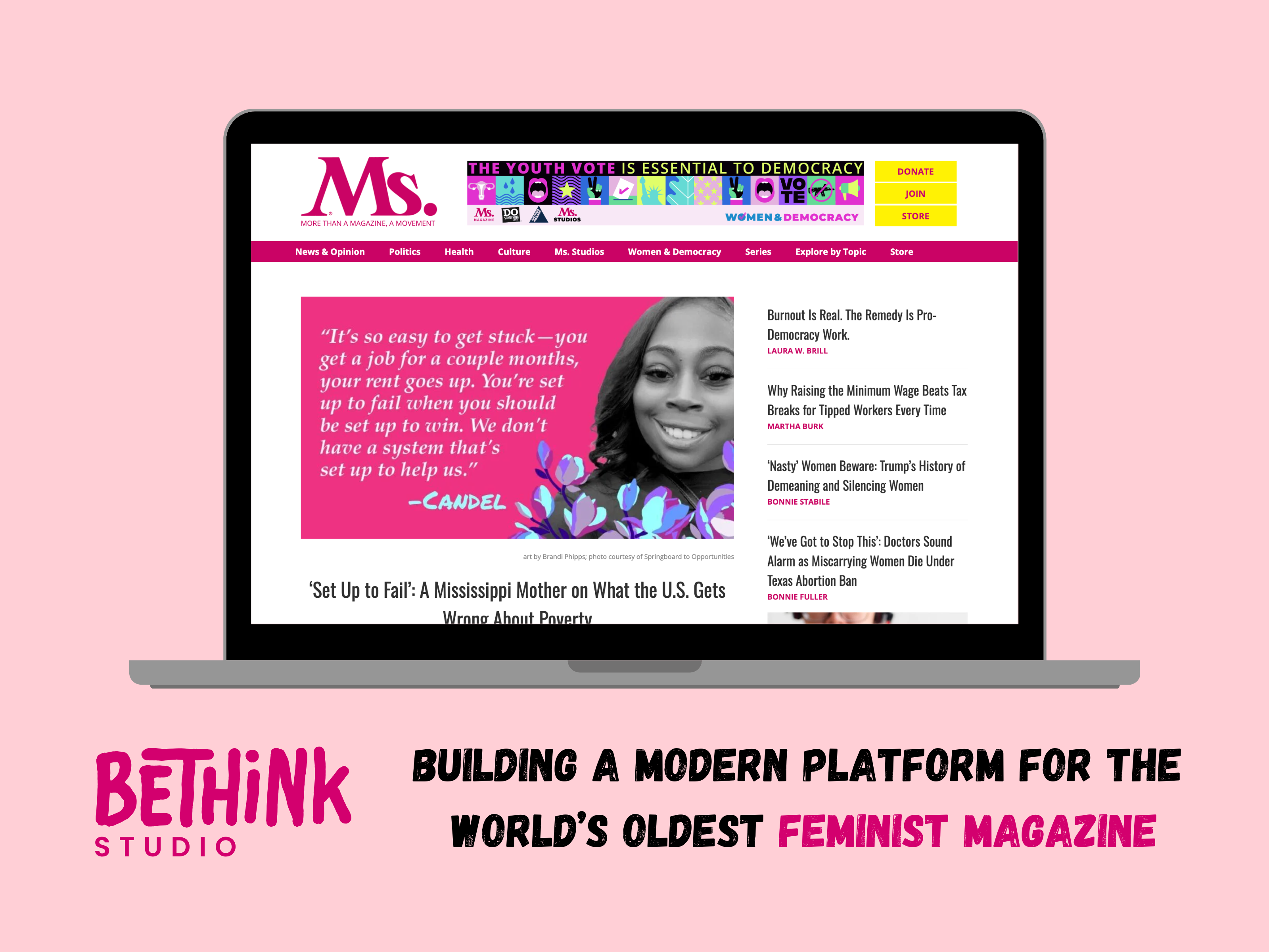 Ms. Magazine Website Build + Migration branding commerce data migration design magazine mobile podcast publisjing taxonomy ui ux web web design web development website wordpress