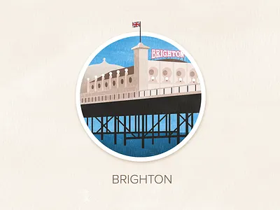Brighton badge icon illustration painted pin textured watercolour