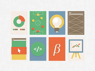 Stages of work analytics betta design development frame icon idea results strategy