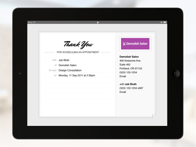 Thank You / Confirmation for SetMore Appointments design minimal mobile tablet ui ux