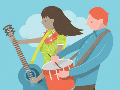Parade band bold bright cartoon characters colourful festival illustration music people summer