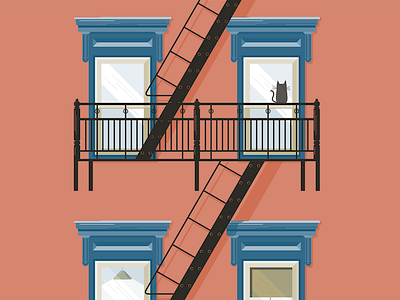 New York WIP cat city fire escape illustration new york poster sip windows