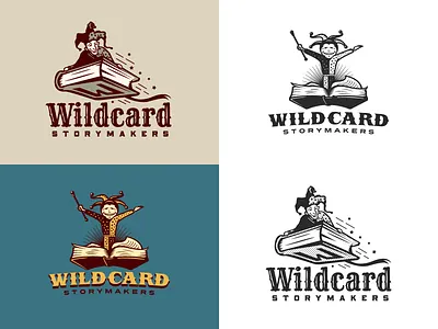 Wildcard Storymakers - Logo concept proposals books branding children growcase identity jester logo logo design logotype poker storymakers storytelling wildcard young adults