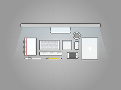 Workspace coffee desk illustration imac iphone line drawing macbook air magic mouse pencil ruler sketchbook trackpad vector workspace xacto knife