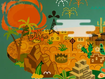 The Nobles - Pitfalls of Earth Life Detail II buildings cactus desert fire fireworks huts island oil palm trees sea sun trap