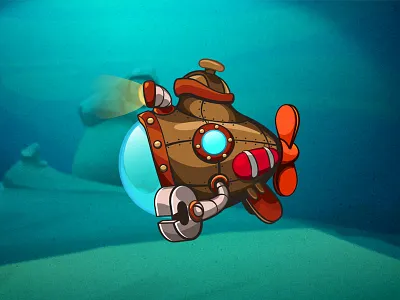 Dr-Dr-Dr-Dr-Submarine achtung blue character deep game game art submarine underwater vector