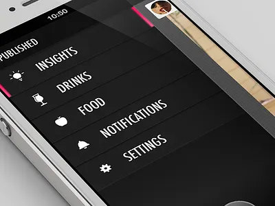 Foodelicious App - Menu black futura gray menu pink