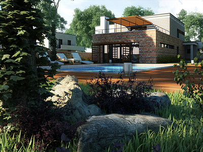 Bungalow Detail 3d architecture day light landscape lighting rendering vray