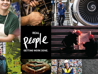 Real people getting work done. bluecollar branding brush collage grid hand handlettering lettering people photo work