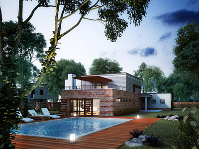 Bungalow Evening Light 3d architecture evening landscape lighting rendering vray