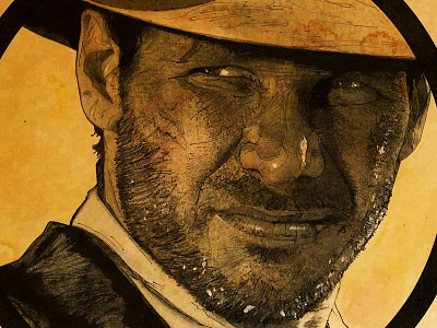 Indiana Jones illustration ink painting watercolor