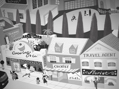 Bobs Style black classical illustration shops street white