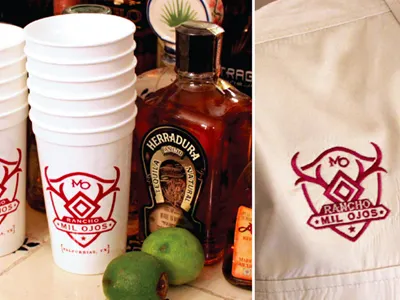 Rancho Mil Ojos badge deer hunting logo mexico ranch red rustic tequila