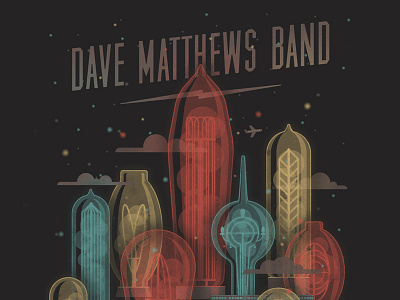 Dave Matthews Band // Scranton, PA Poster car city clouds dan kuhlken dave matthews band dkng electric lightbulb lightbulbs nathan goldman night plane poster scranton screenprint stars trolley vector