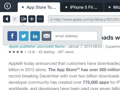 Share in the browser facebook linkedin mail popover share tab twitter