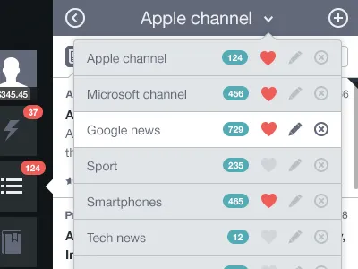 My Channels View add new channel category channel list channels delete edit favourite news news badge