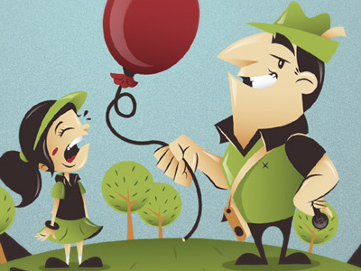 Etiquette 101 balloon girl golf grass green guy reporter smile trees