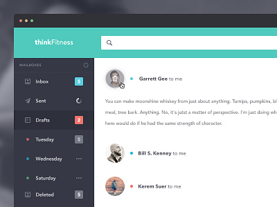 thinkFitness UI avenir batch connect email fitness flat menu message ui user interface web app wip