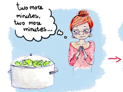 Broccoli comic strip girl illustration water colour