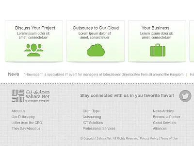 Solutions & Footer boxes business clean cloud corporate fancy footer landing services social solutions twitter ui ux web