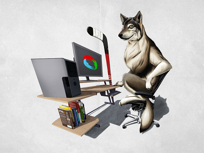 Packin' Pixels animal books canine computer digital fur hockey illustration mixed media pencil photoshop untapped wolf