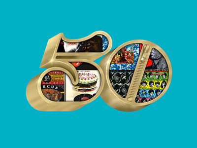 The Rolling Stones / Fifty years anniversari gold icon logo rolling stones