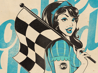 Flag Girl checkered flag flag girl girl illustration pinup racing retro sexy vintage