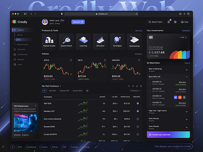 🤑Credly - Explore F&O Page - Fintech banking dashboard cards charts crypto dashboard ecommerce fetured dashboard finance fintech dashboard fo iconography investment isometric stocks table trading dashboard ui watchlist web design web3