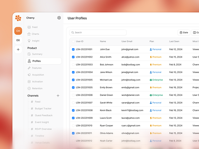 Lostbag - Tracking Management [Profiles] clean dashboard data filter filters management minimalism modal product profile search sort sorting table tracking ui ux